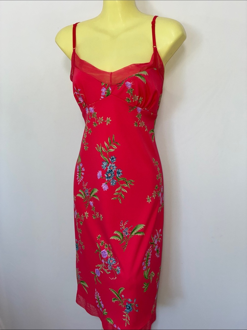 BCBG Vintage 2000 Red Floral Slip Dress with Adjustable Straps Nwot Medium